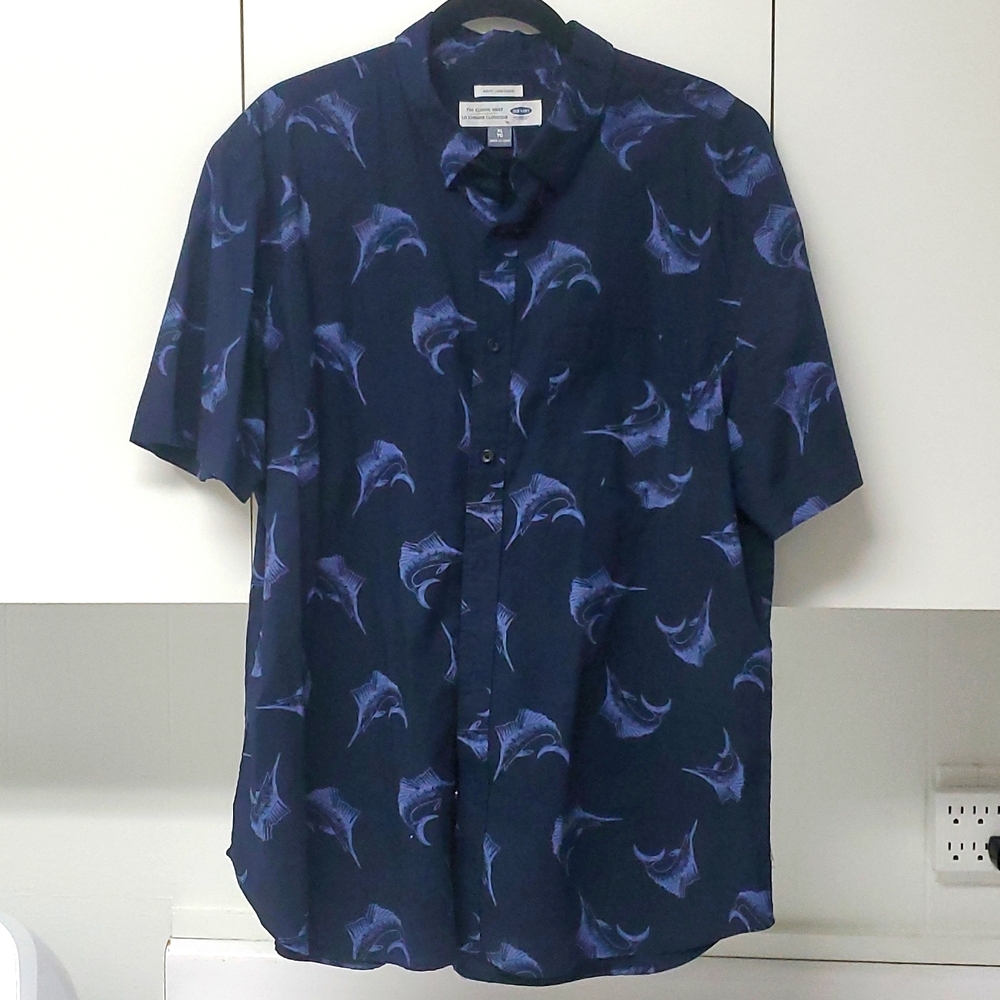 Old Navy Mens XL Chemise Classique Swordfish Navy Blue Button Down Shirt